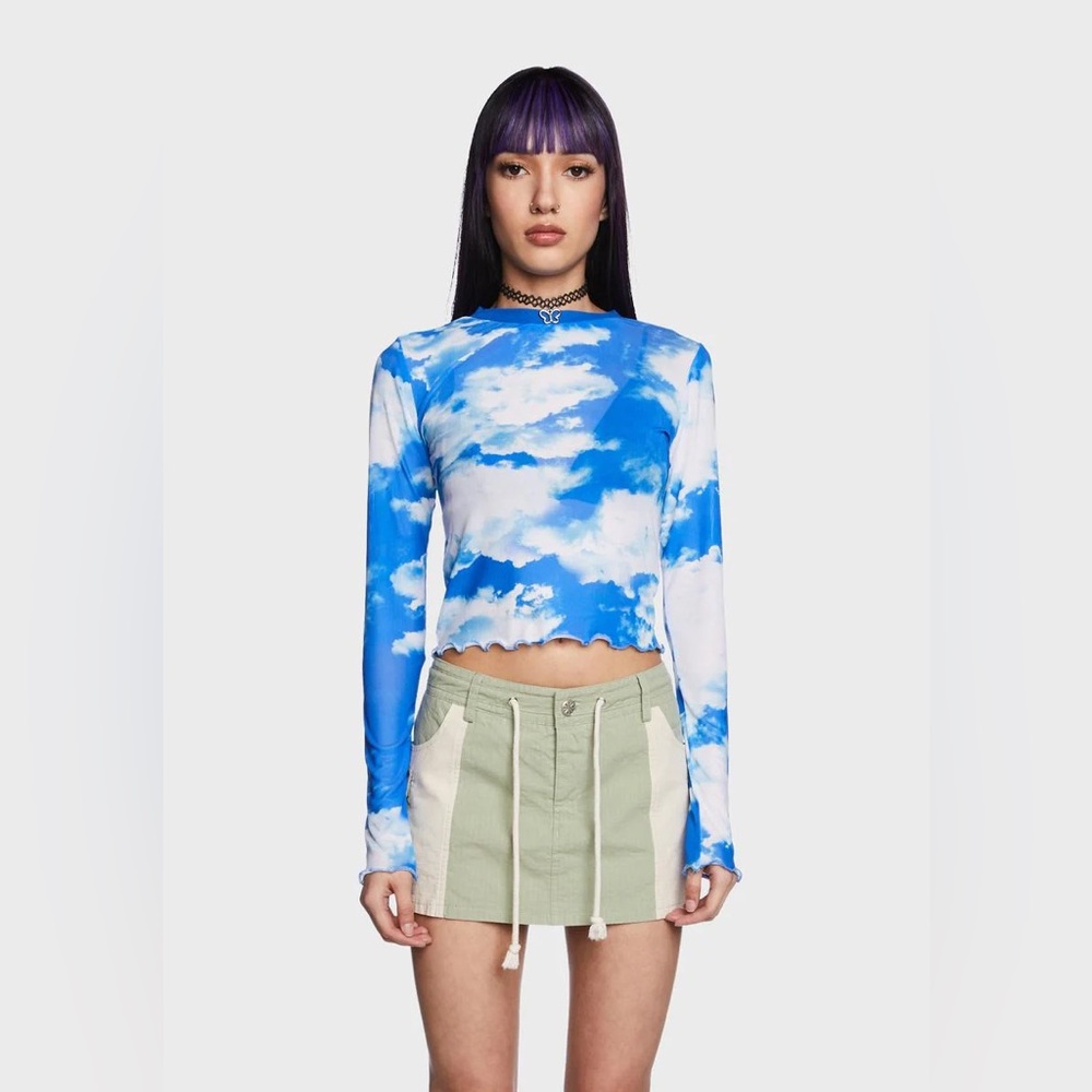 SOLD! Delia’s x Dolls Kill Y2K Cloud Mesh Lettuce Hem Top, L